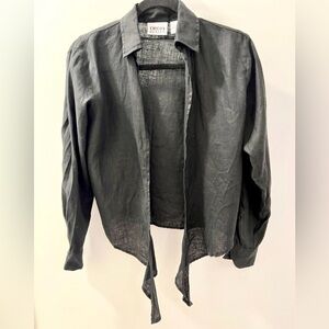 Turkish Linen Black Shirt Tie-Front Top Blouse Chico’s Size 0 Small